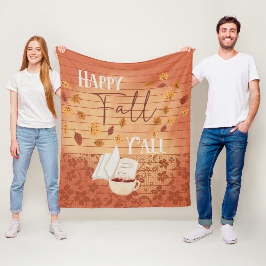 Happy Herfst Y'all met koffie en herfstbladeren Fleece Deken (In situ)