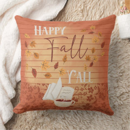 Happy Herfst Y'all met koffie en herfstbladeren Kussen