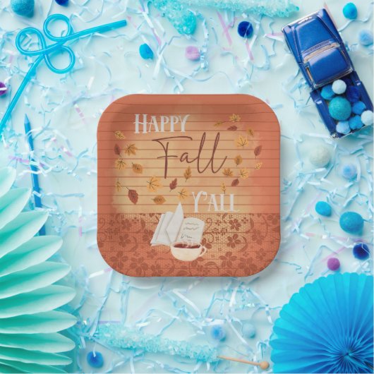 Happy Herfst Y'all met koffie en herfstbladeren Papieren Bordje (Feest)