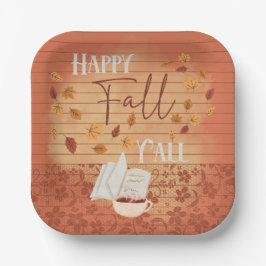 Happy Herfst Y'all met koffie en herfstbladeren Papieren Bordje
