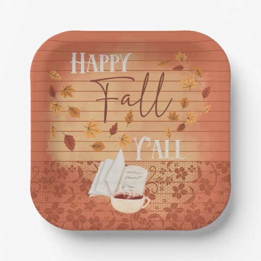 Happy Herfst Y'all met koffie en herfstbladeren Papieren Bordje (Voorkant)