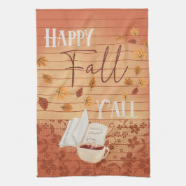 Happy Herfst Y'all met koffie en herfstbladeren Theedoek