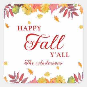Happy Herfst Y'all Modern Autumn Leaves Vierkante Sticker