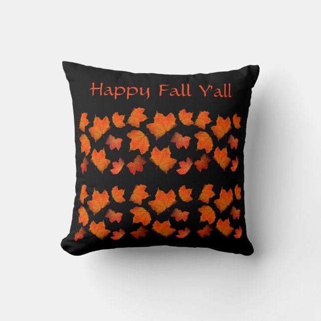 Happy Herfst Y'all Oranje Black Autumn Leaves Cozy Kussen (Voorkant)