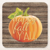 Happy Herfst Y'all Oranje pompoen op Planks Patter Kartonnen Onderzetters (Voorkant)