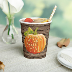 Happy Herfst Y'all Oranje pompoen op Planks Patter Papieren Bekers
