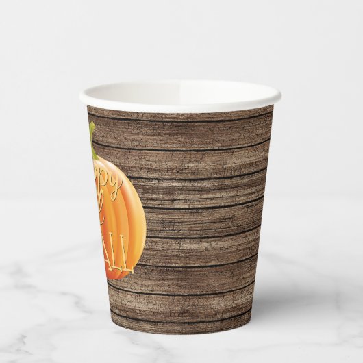 Happy Herfst Y'all Oranje pompoen op Planks Patter Papieren Bekers (Links)