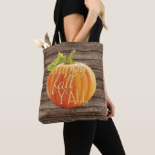 Happy Herfst Y'all Oranje pompoen op Planks Patter Tote Bag (Dichtbij)