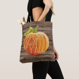 Happy Herfst Y'all Oranje pompoen op Planks Patter Tote Bag