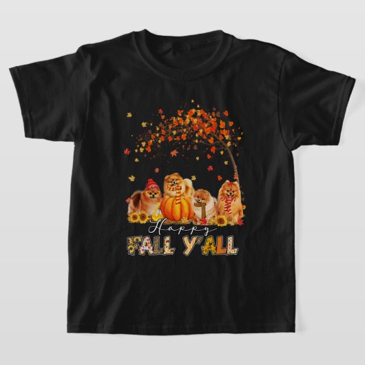 Happy Herfst Yall Pomeranian Autumn Lover Pumpkins T-shirt (Laagn)