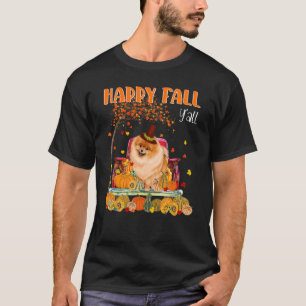 Happy Herfst Y'all Pomeranian Dog on Truck Pumpkin T-shirt