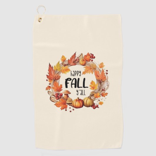 Happy Herfst Y'all - Pompoen & Herfst Bladeren Kra Golfhanddoek (Voorkant)