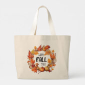 Happy Herfst Y'all - Pompoen & Herfst Bladeren Kra Grote Tote Bag (Achterkant)