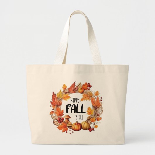 Happy Herfst Y'all - Pompoen & Herfst Bladeren Kra Grote Tote Bag (Voorkant)