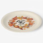 Happy Herfst Y'all - Pompoen & Herfst Bladeren Kra Papieren Bordje (Gekanteld)