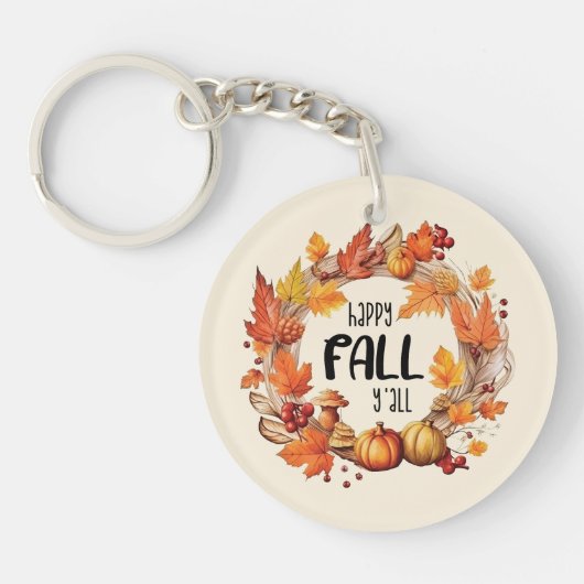 Happy Herfst Y'all - Pompoen & Herfst Bladeren Kra Sleutelhanger (Voorkant)