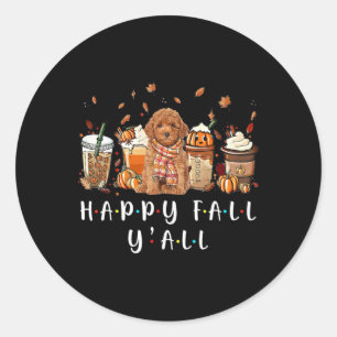 Happy Herfst Y'all Poodle Dog Coffee Pumpkin Herfs Ronde Sticker