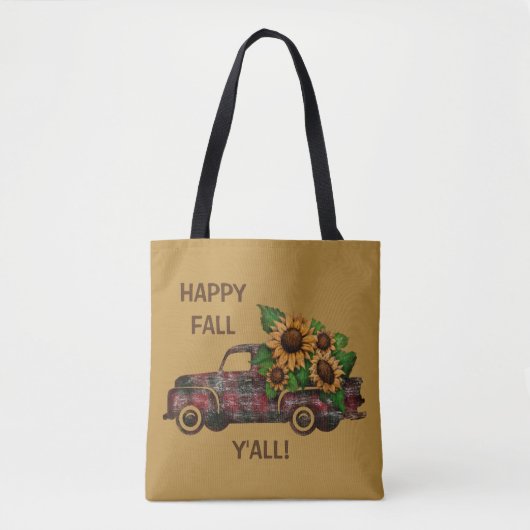 HAPPY HERFST Y'ALL! Pset Sunflower Truck Tote Bag (Voorkant)