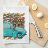 Happy Herfst Y'all Pumpkin Boerderij Truck Kitchen Theedoek (Quarter Fold)