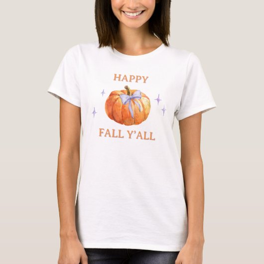 Happy Herfst Y'all Pumpkin Bow Vrouwen Schattige T-shirt (Voorkant)