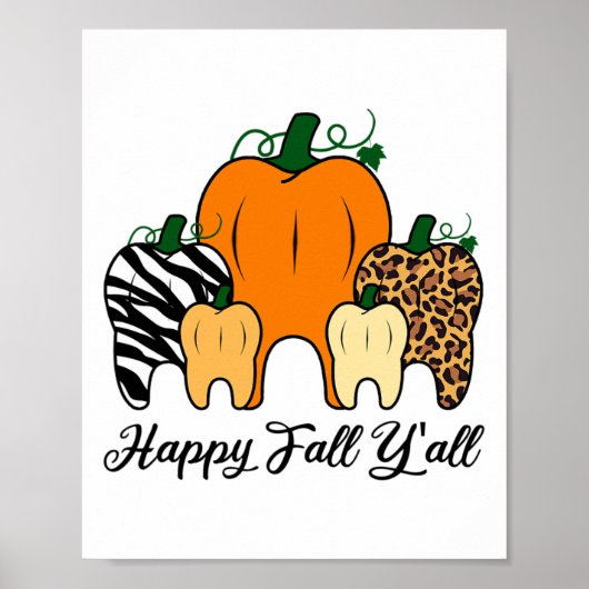 Happy Herfst Y'all Pumpkin Tooth Leopard Zebra Hal Poster (Voorkant)