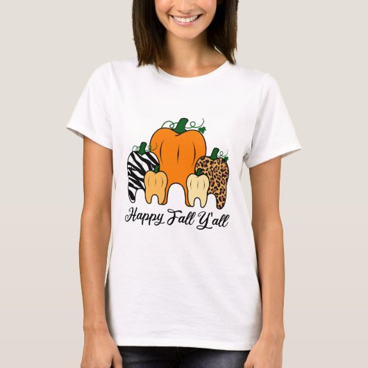 Happy Herfst Y'all Pumpkin Tooth Leopard Zebra Hal T-shirt (Voorkant)