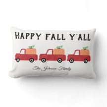 Happy Herfst Y'all Red Truck Pumpkin Lumbar Pillow