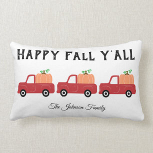 Happy Herfst Y'all Red Truck Pumpkin Lumbar Pillow Kussen