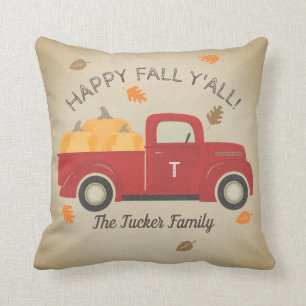 Happy HERFST Y'all Red Truck Pumpkins Monogram Kussen