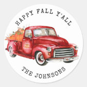 Happy Herfst Y'all Red Truck Pumpkins Ronde Sticker (Voorkant)