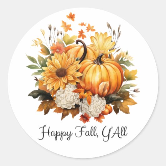 Happy Herfst Y'all Ronde Sticker (Voorkant)