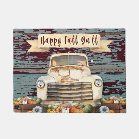 Happy Herfst Ya'll Rustic Truck and Pumpkins Deurmat (Voorkant)