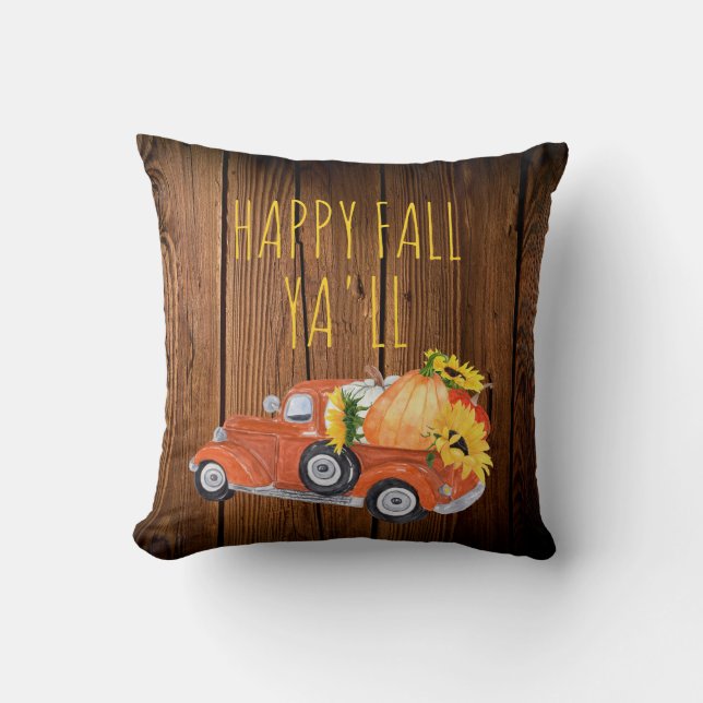 Happy Herfst Ya'll Rustieke  Pick-up Pompoenen Kussen (Voorkant)