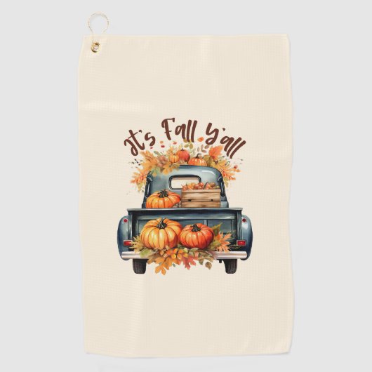 Happy Herfst Y'all – Rustieke truck met pompoenen Golfhanddoek (Voorkant)