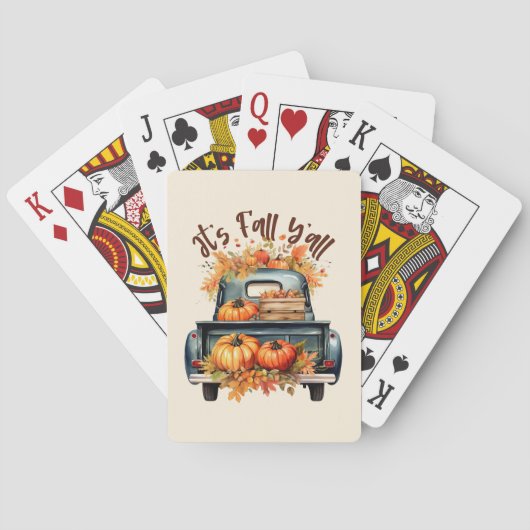 Happy Herfst Y'all – Rustieke truck met pompoenen Pokerkaarten (Achterkant)