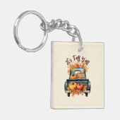 Happy Herfst Y'all – Rustieke truck met pompoenen Sleutelhanger (Voorkant Links)