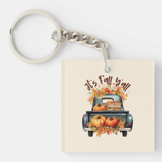 Happy Herfst Y'all – Rustieke truck met pompoenen Sleutelhanger (Voorkant)