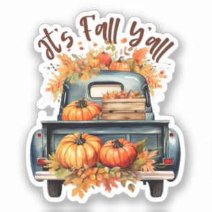Happy Herfst Y'all – Rustieke truck met pompoenen Sticker