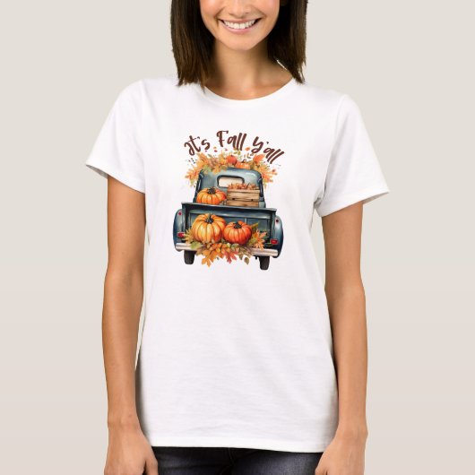 Happy Herfst Y'all – Rustieke truck met pompoenen T-shirt (Voorkant)