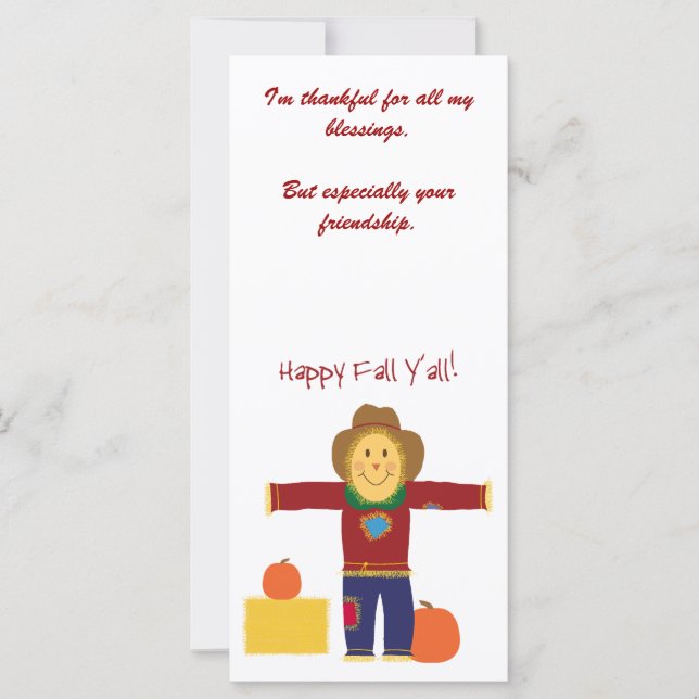 Happy Herfst Y'all: Scarecrow Thanksgiving cards. (Voorkant)