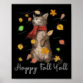 Happy Herfst Y'all Schattigee herfstkat Kitten Kat Poster (Voorkant)