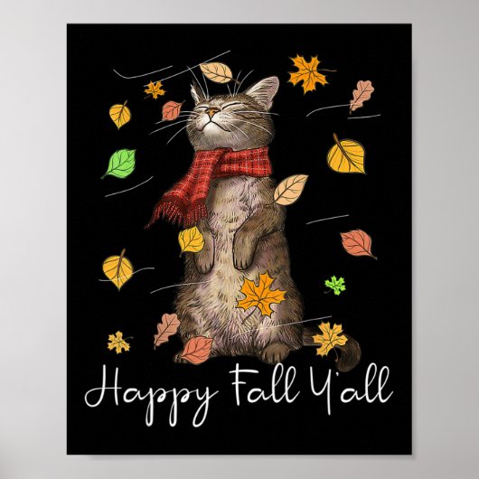Happy Herfst Y'all Schattigee herfstkat Kitten Kat Poster (Voorkant)