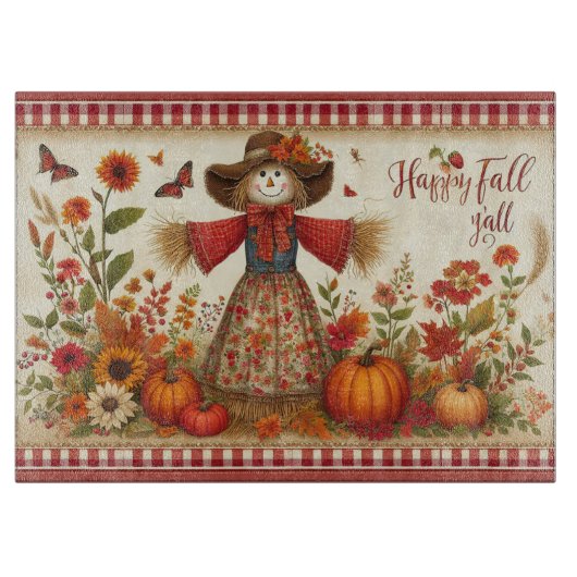 Happy Herfst Ya'll Schattigee vogelverschrikker en Snijplank (Voorkant)