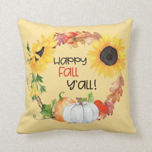 Happy Herfst Y'all Sunflower Pumpkin Wreath Kussen