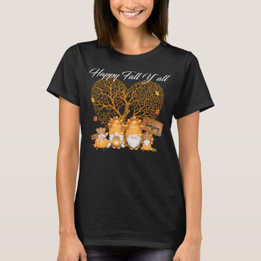 Happy Herfst Y'all T-shirt Gnome Leopard Pumpkin (Voorkant)