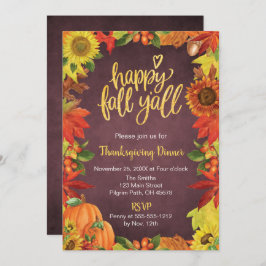 Happy Herfst Y'all Thanksgiving Dinner Invitation Kaart