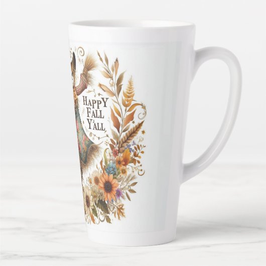 Happy Herfst Ya'll vogelverschrikker en herfstblad Latte Mok (Rechts)