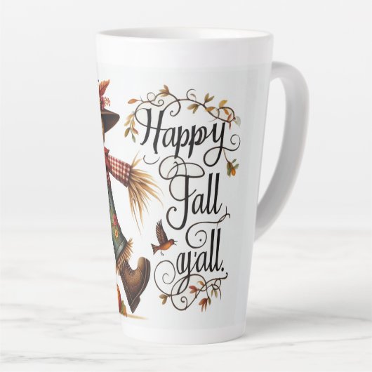 Happy Herfst Ya'll vogelverschrikker en herfstblad Latte Mok (Rechterhoek)