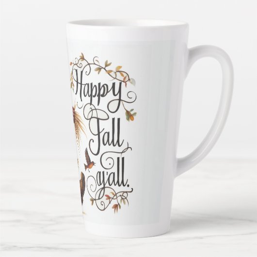 Happy Herfst Ya'll vogelverschrikker en herfstblad Latte Mok (Rechts)