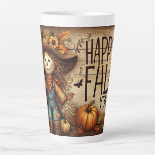 Happy Herfst Ya'll vogelverschrikker en herfstblad Latte Mok